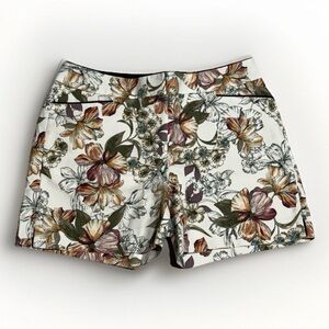 White House Black Market Womens Floral Paisley 5” Shorts Size 4 White Beige